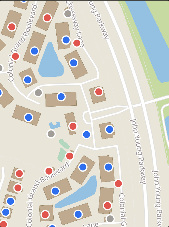 Voters mapped across a neighborhood