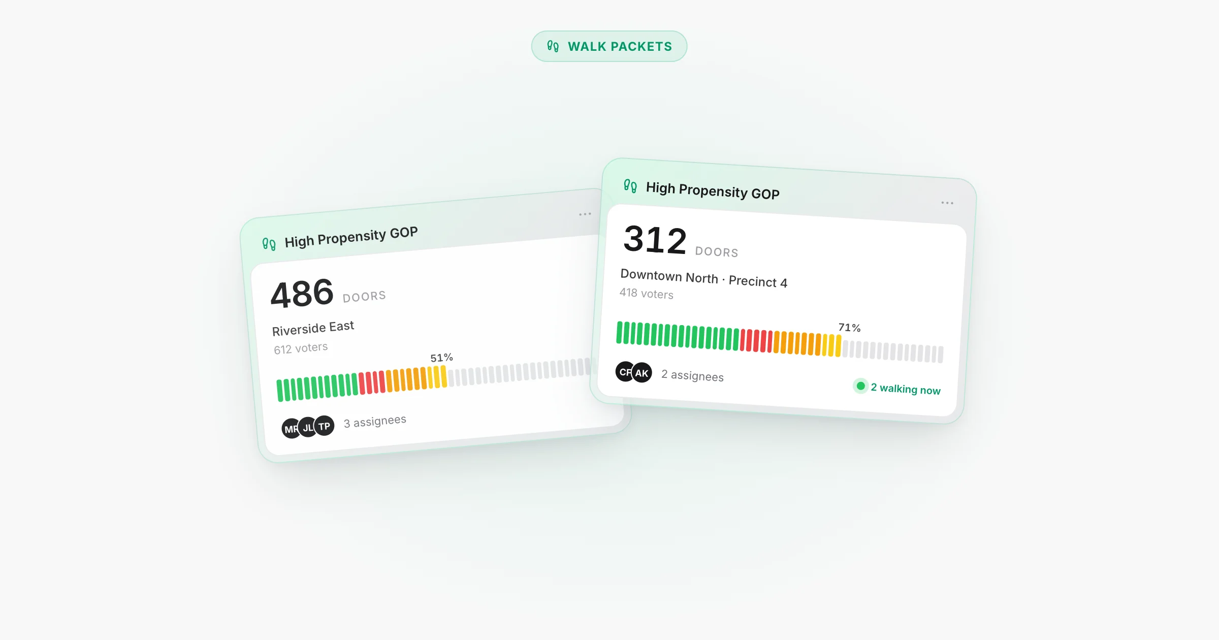 The new Walk Packets page showing packet cards with live contact progress